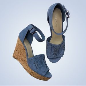 MARC FISHER “Batini” New With Tags! Blue Wedge Sandals Shoes Platform Cork 8.5